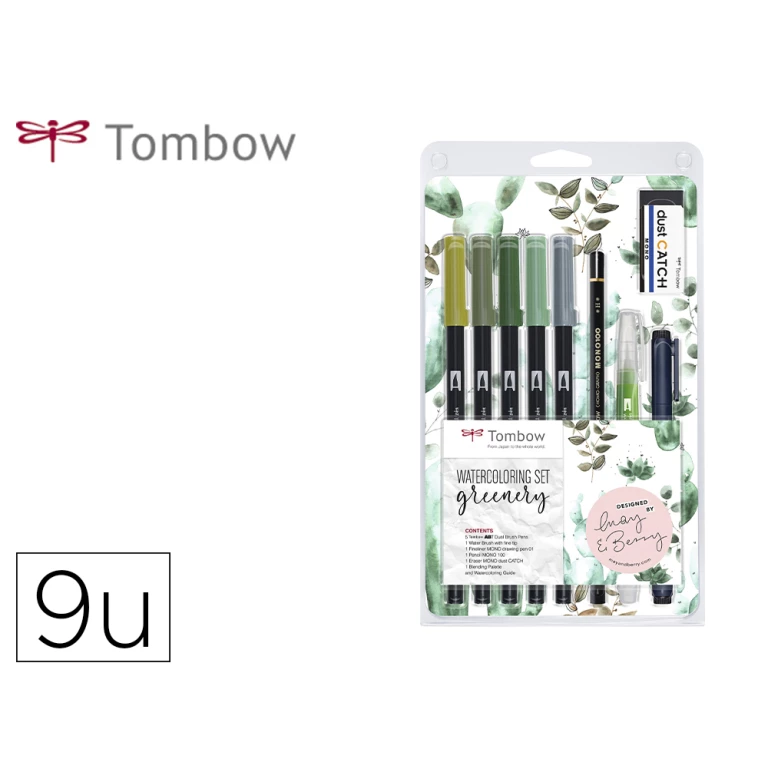 Thumbnail-Conjunto watercoloring tombow greenery 9 pecas