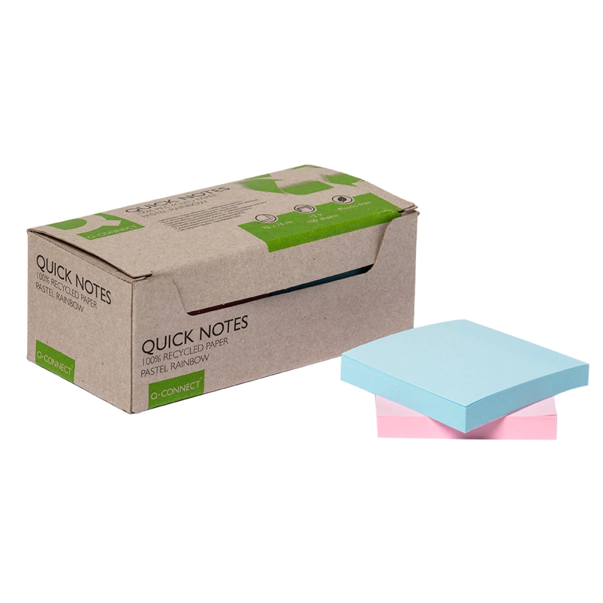 Galery – Bloco de notas adesivas q-connect 76×76 mm 100% papel reciclado cores pastel caixa de cartao0