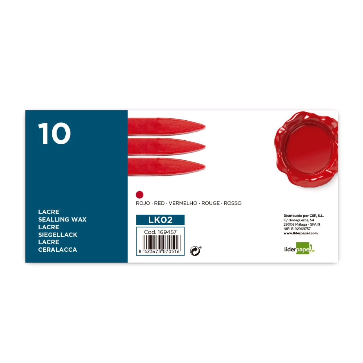 Galery – Lacre liderpapel vermelho caixa de 10 barras0