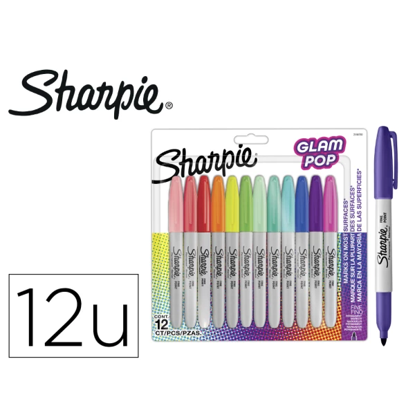 Thumbnail-Marcador sharpie permanente fino glam pop blister de 12 unidades cores sortidas