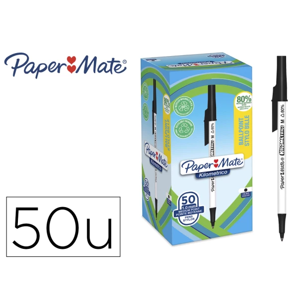 Thumbnail-Esferografica paper mate kilometrica ponta 1 mm plastico reciclado 80% cor preto – 50 unidades