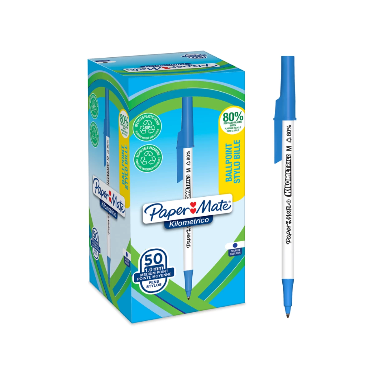 Galery – Esferografica paper mate kilometrica ponta 1 mm plastico reciclado 80% cor azul – 50 unidades0