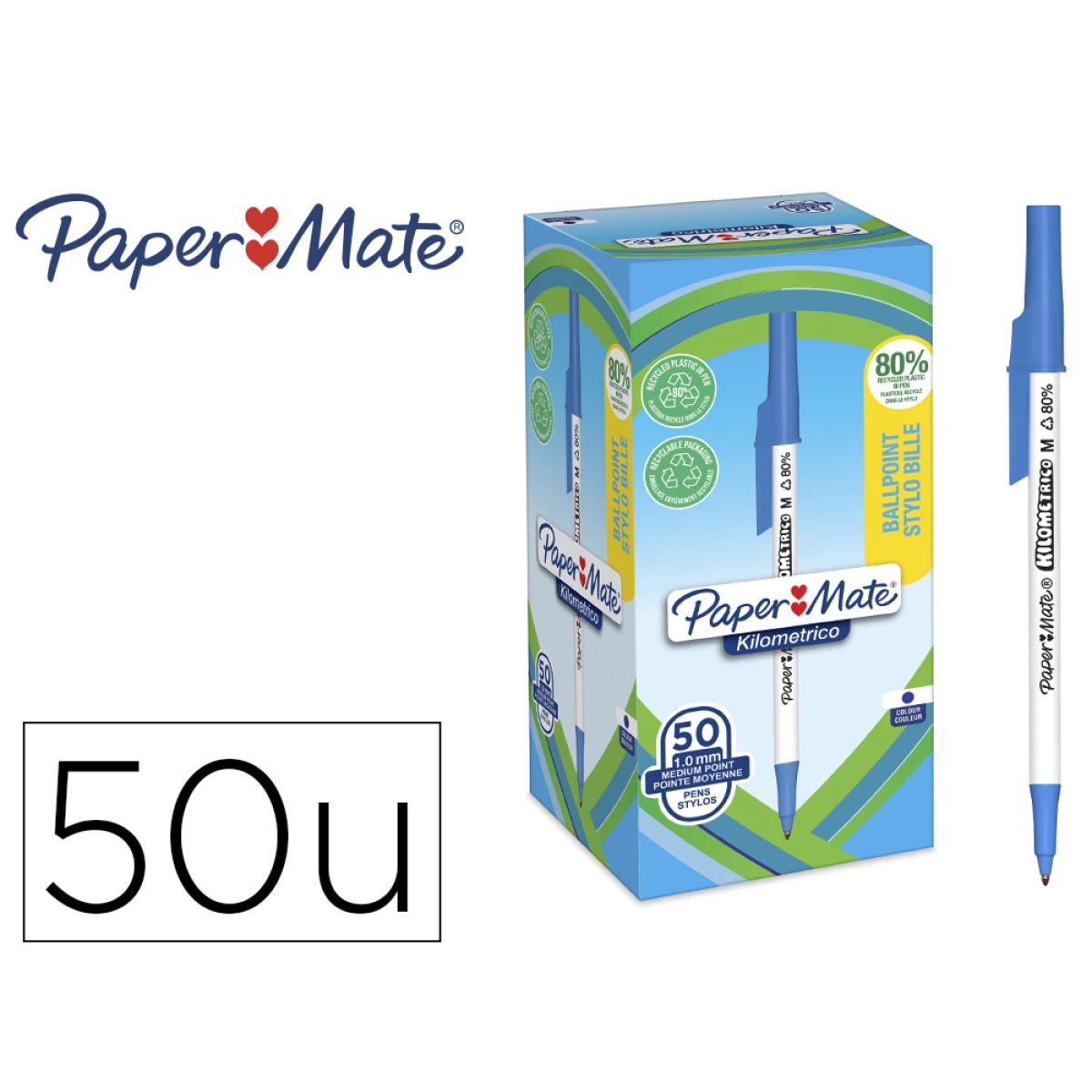 Thumbnail-Esferografica paper mate kilometrica ponta 1 mm plastico reciclado 80% cor azul – 50 unidades