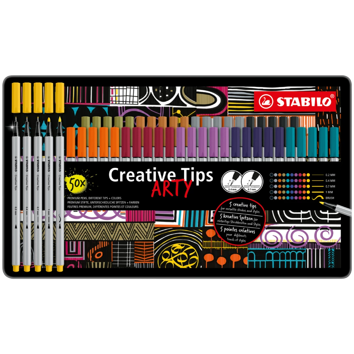 Thumbnail-Marcador stabilo creative tips arty line classic 5 pontas diferentes por cor estojo metalico de 30 unidades cores pastel