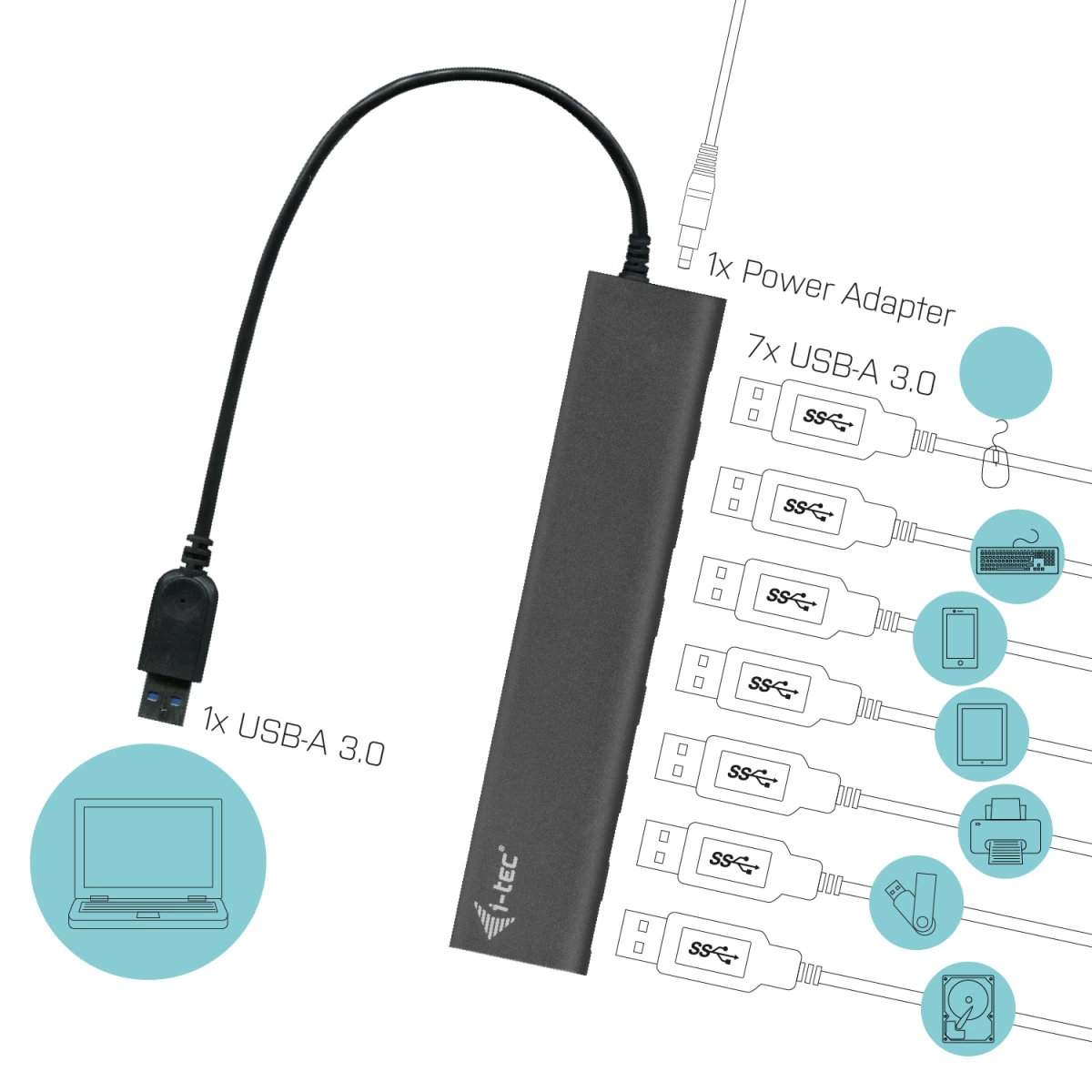 Galery – i-tec Metal U3HUB778 hub de interface USB 3.2 Gen 1 (3.1 Gen 1) Type-A 5000 Mbit/s Prateado0