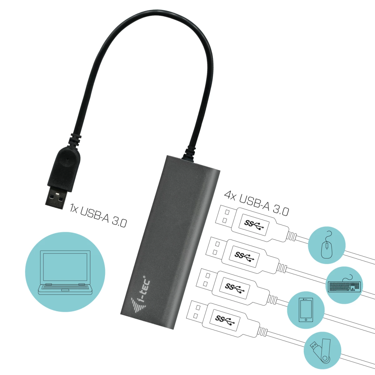 Galery – i-tec Metal U3HUB448 hub de interface USB 3.2 Gen 1 (3.1 Gen 1) Type-A 5000 Mbit/s Cinzento0