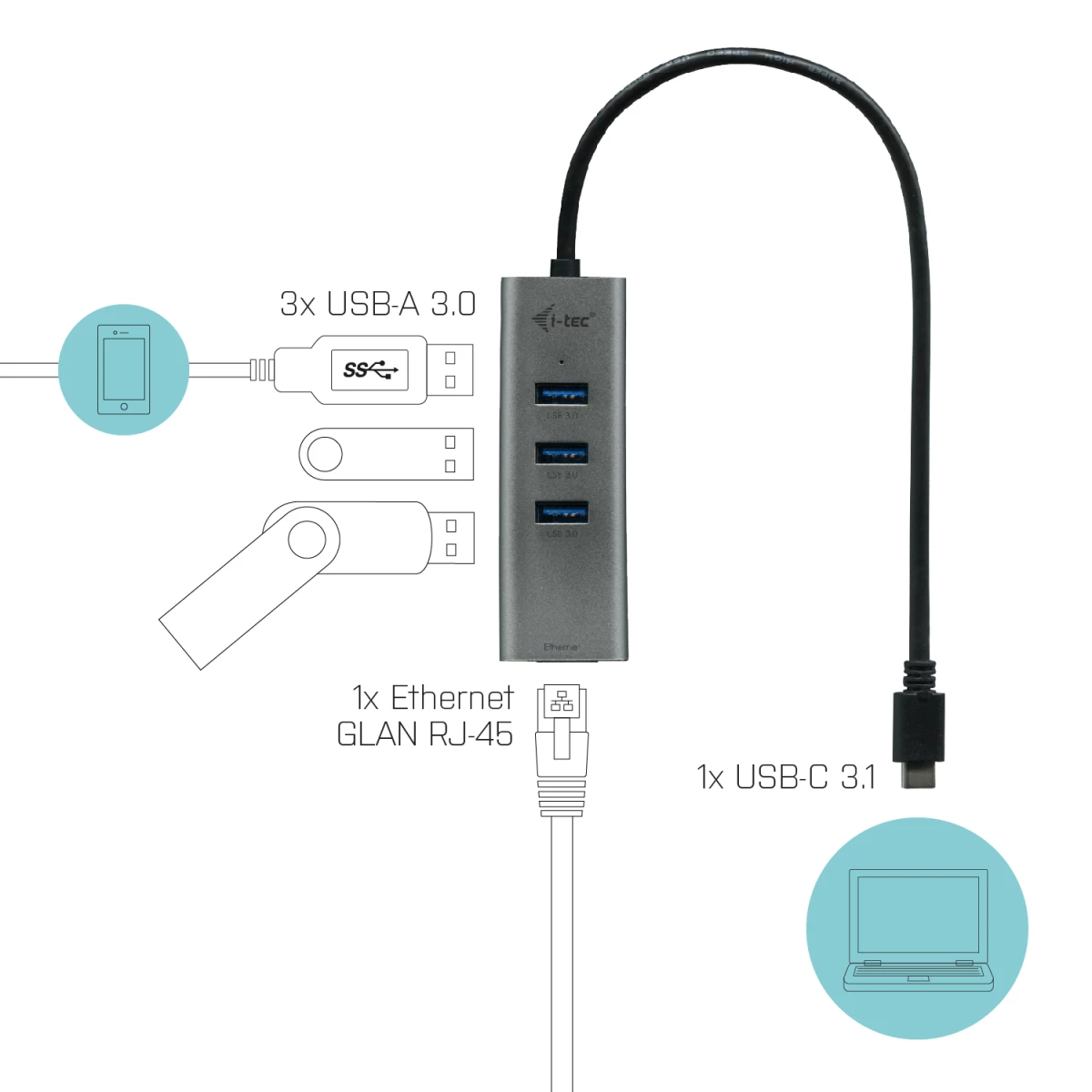 Galery – i-tec Metal C31METALG3HUB painel baía de disco Cinzento0