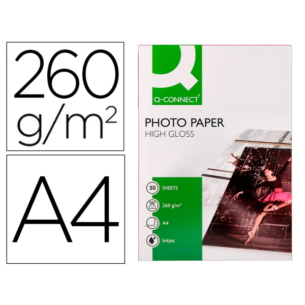 Thumbnail-Papel fotografia q-connect glossy tinteiro din a4 260 gr caixa de 50 folhas