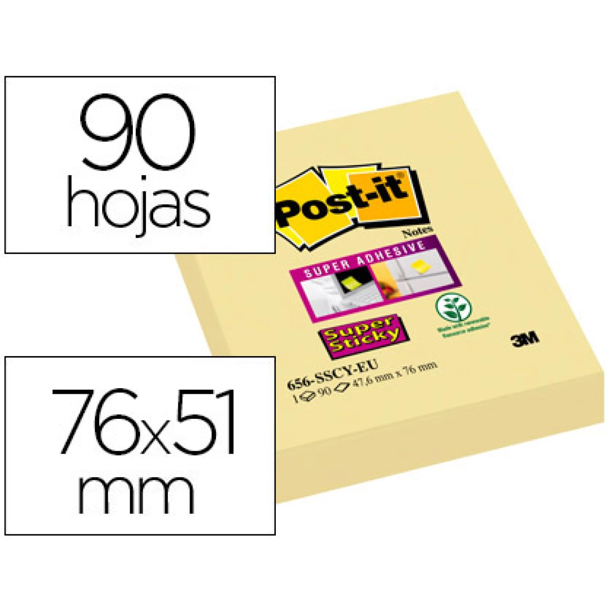 Thumbnail-Bloco de notas adesivas super sticky 51×76 mm com 90 folhas656 amarelo canario – 12 unidades