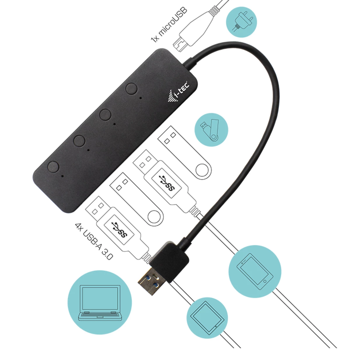 Galery – i-tec U3CHARGEHUB4 hub de interface USB 3.2 Gen 1 (3.1 Gen 1) Type-A 5 Mbit/s Preto0