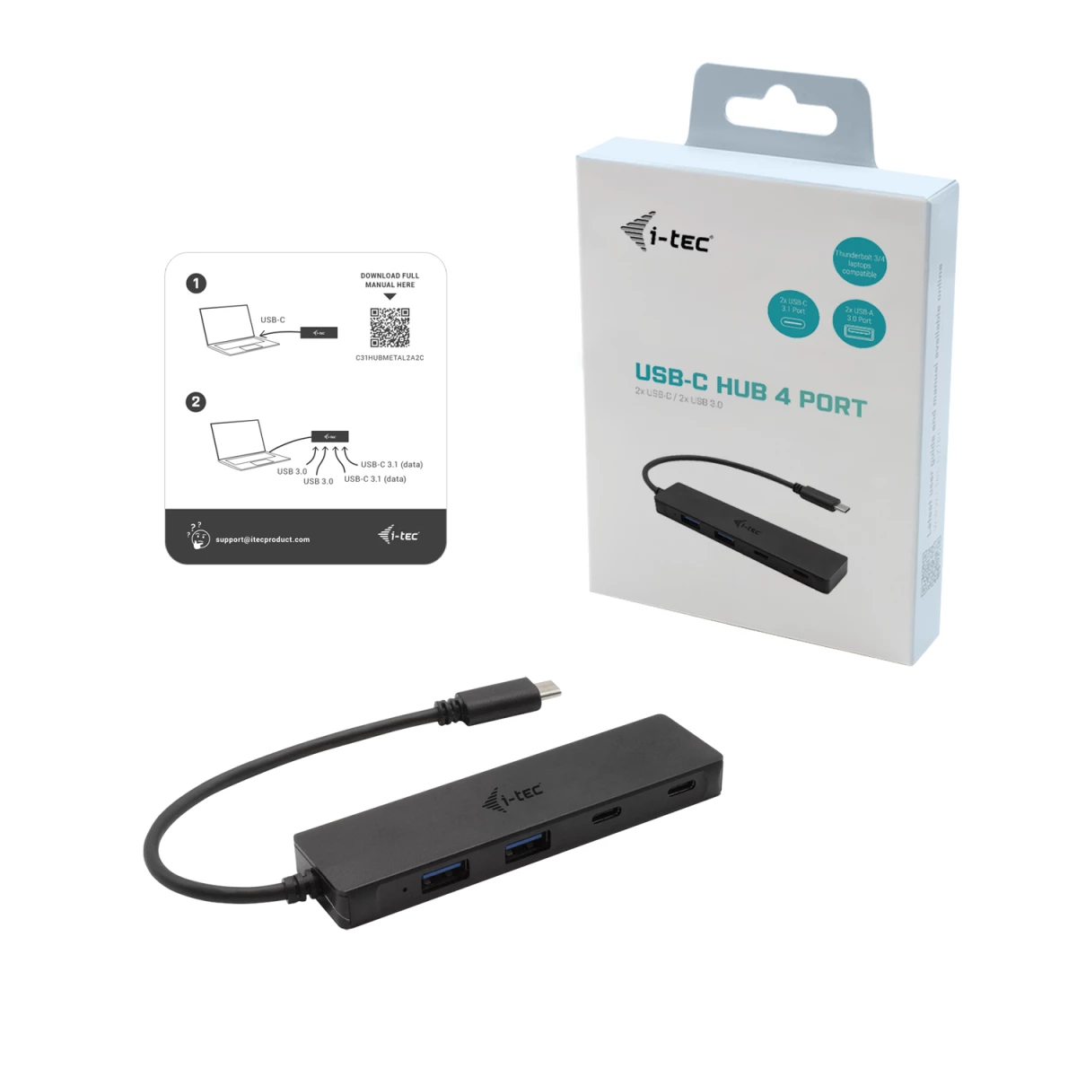 Galery – i-tec Metal C31HUBMETAL2A2C hub de interface USB 3.2 Gen 1 (3.1 Gen 1) Type-C 5000 Mbit/s Preto0