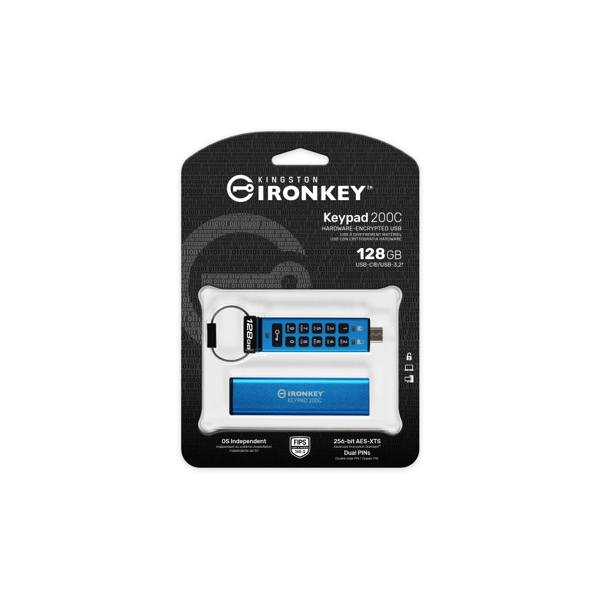 Galery – Kingston Technology IronKey Keypad 200 unidade de memória USB 128 GB USB Type-C 3.2 Gen 1 (3.1 Gen 1) Azul0