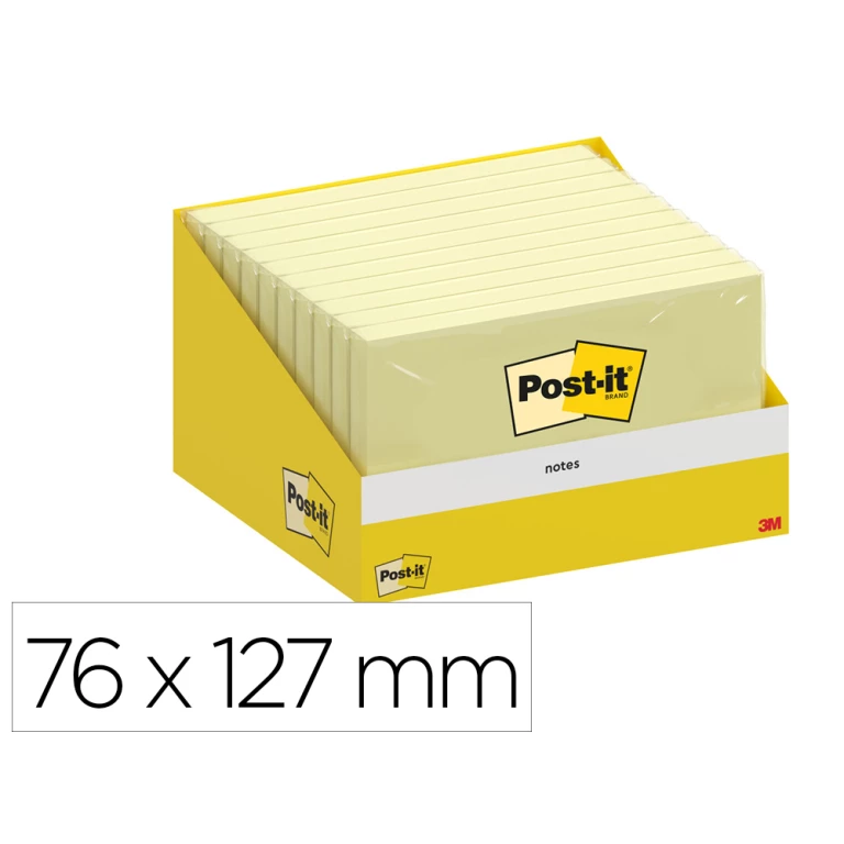 Thumbnail-Bloco de notas adesivas post-it 76×127 mm 100 folhas amarelo canario retratilado individualmente – 10 unidades