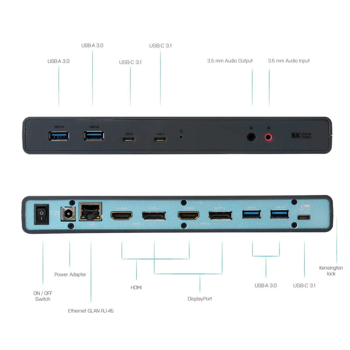 Galery – i-tec CADUA4KDOCKPDL base & duplicador de portas Com fios USB 3.2 Gen 1 (3.1 Gen 1) Type-C Preto, Turquesa0