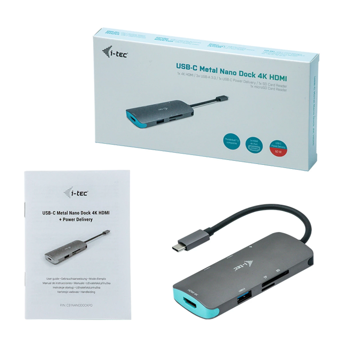 Galery – i-tec Metal C31NANODOCKPD base & duplicador de portas Com fios USB 3.2 Gen 1 (3.1 Gen 1) Type-C Prateado, Turquesa0