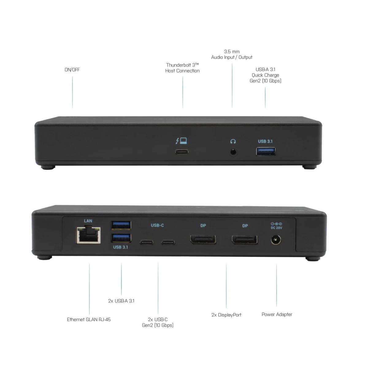 Galery – i-tec TB3CDUALDPDOCKPD base & duplicador de portas Com fios Thunderbolt 3 Preto0