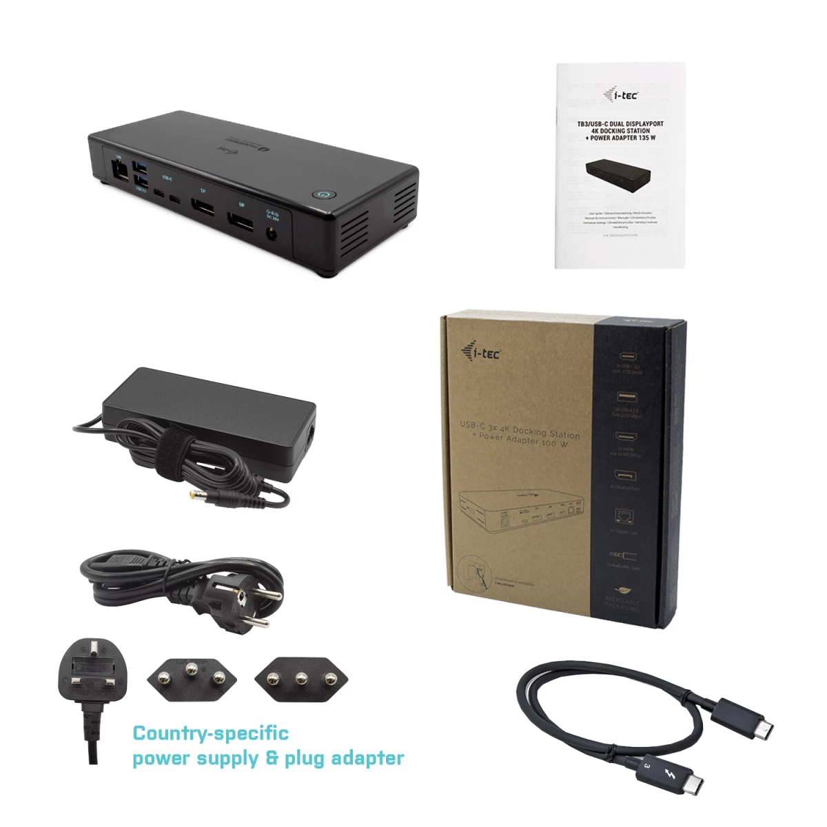 Galery – i-tec TB3CDUALDPDOCKPD base & duplicador de portas Com fios Thunderbolt 3 Preto0