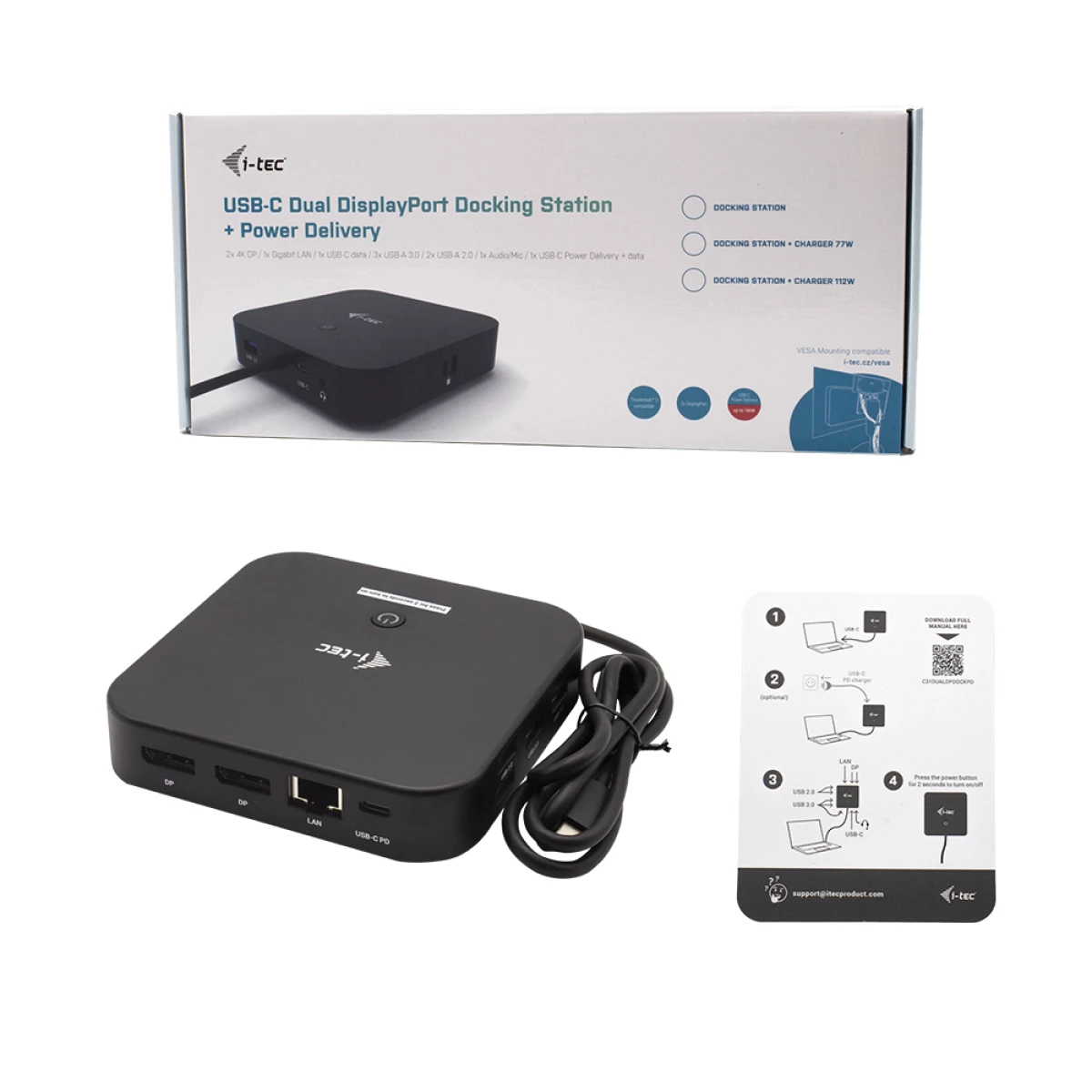 Galery – i-tec C31DUALDPDOCKPD base & duplicador de portas Com fios USB 3.2 Gen 1 (3.1 Gen 1) Type-C Preto0