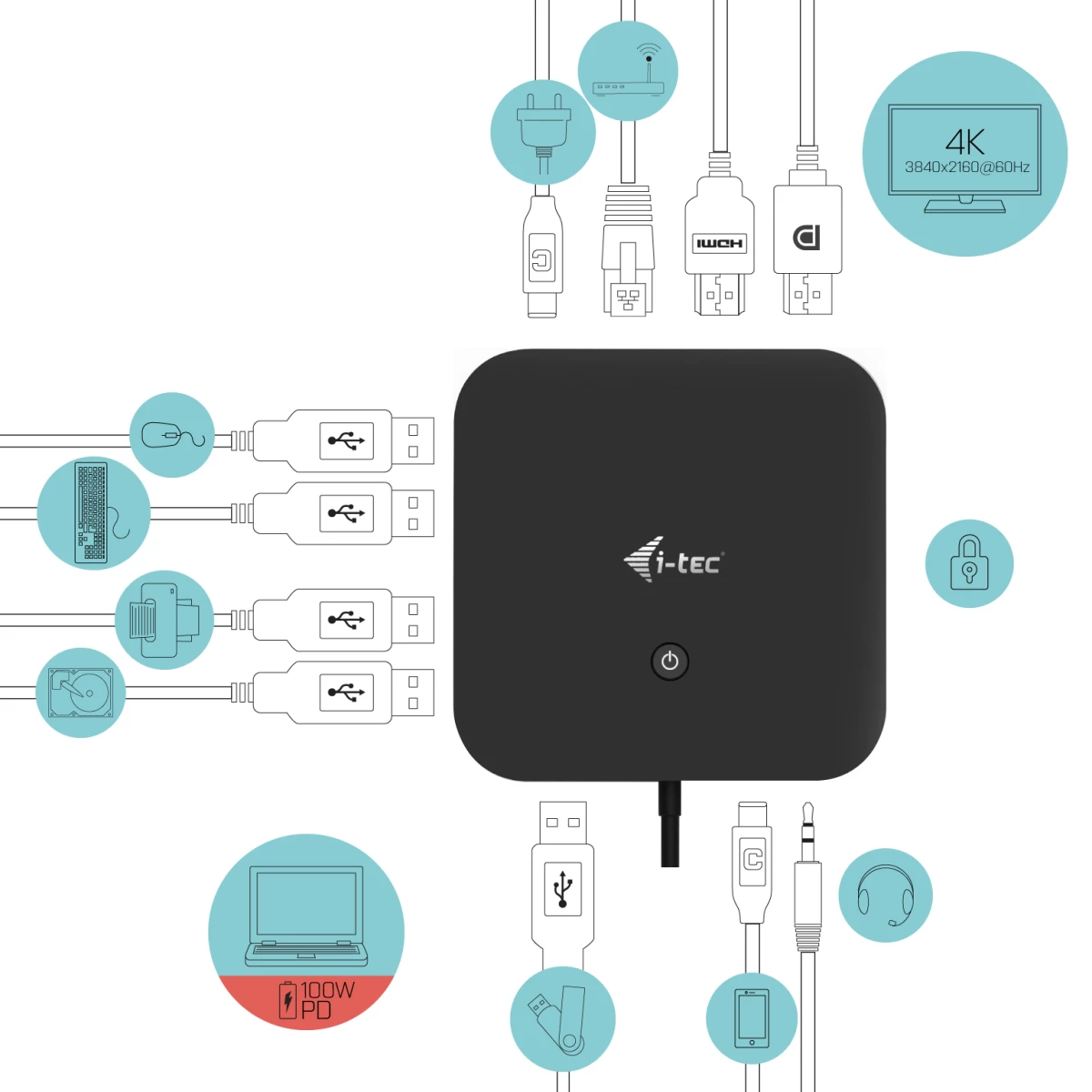 Galery – i-tec C31HDMIDPDOCKPD100 base & duplicador de portas Com fios USB 3.2 Gen 1 (3.1 Gen 1) Type-C Preto0