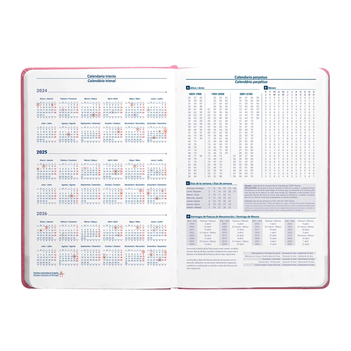 Galery – Agenda encadernada liderpapel kinaros a5 2025 dia pagina cor rosa papel 70 gr0