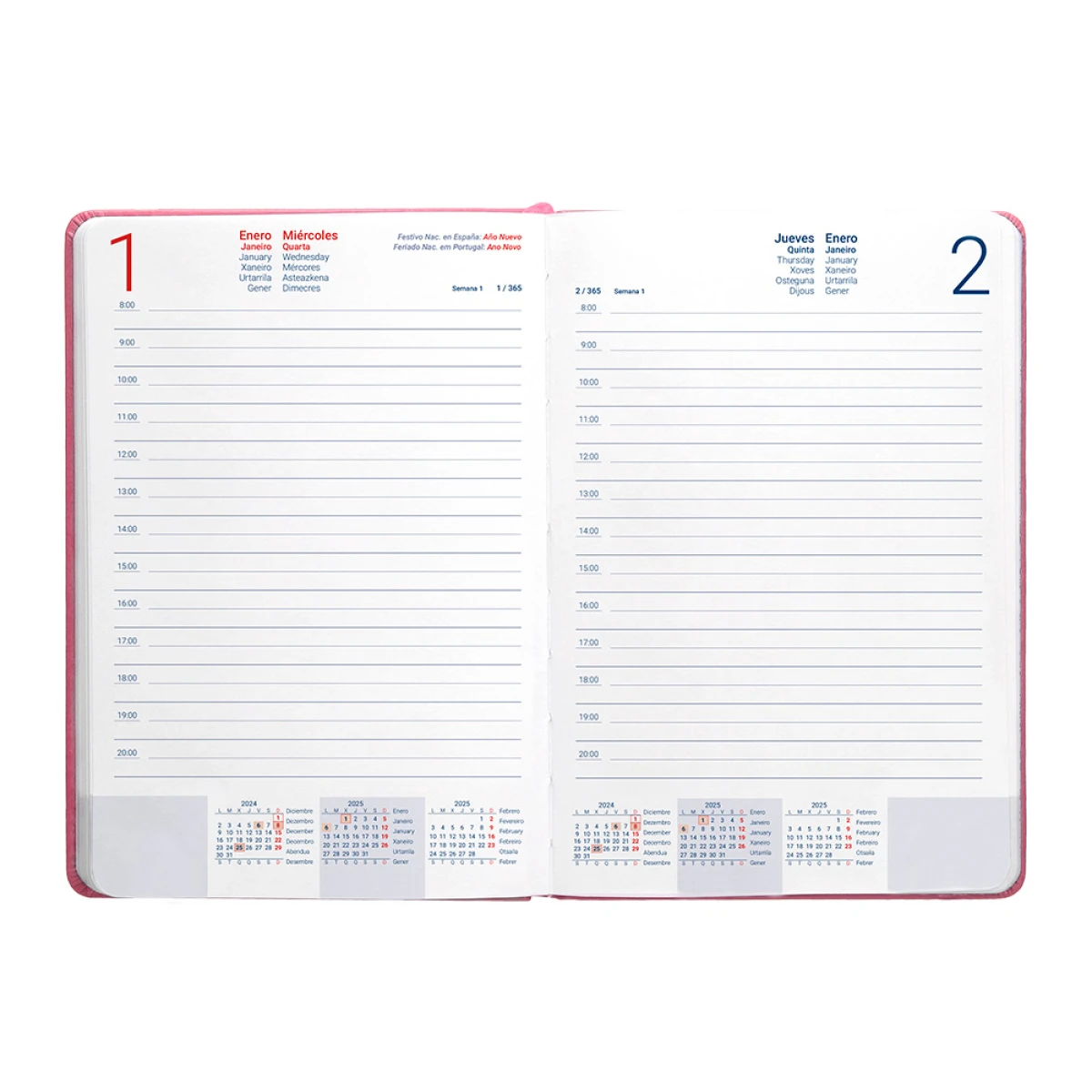 Galery – Agenda encadernada liderpapel kinaros a5 2025 dia pagina cor rosa papel 70 gr0