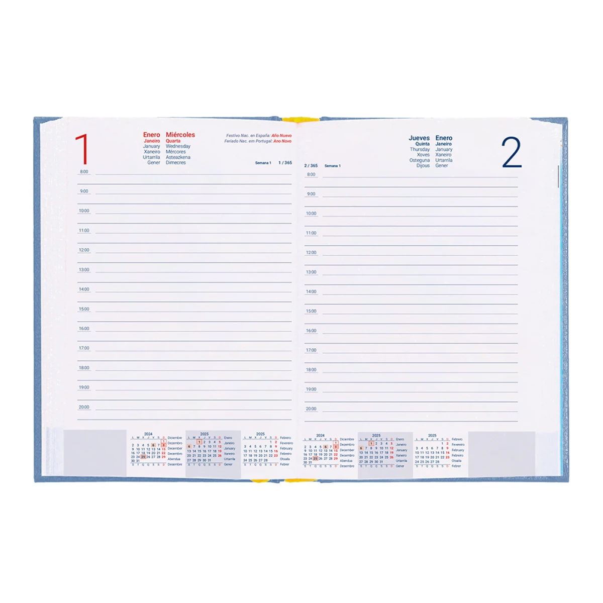 Galery – Agenda encadernada liderpapel corfu a5 2025 dia pagina azul claro papel 60 gr0