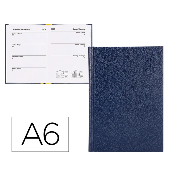 Thumbnail-Agenda encadernada liderpapel corfu a6 2025 dia pagina cor azul papel 60 gr