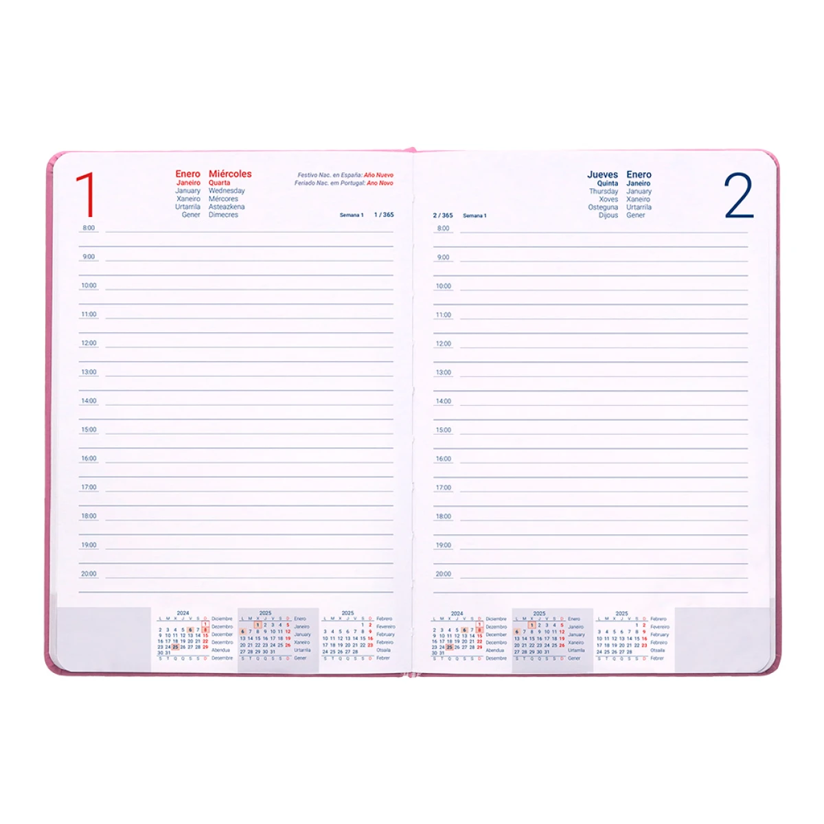 Galery – Agenda encadernada liderpapel mykonos a5 2025 dia pagina cor rosa papel 70 gr0