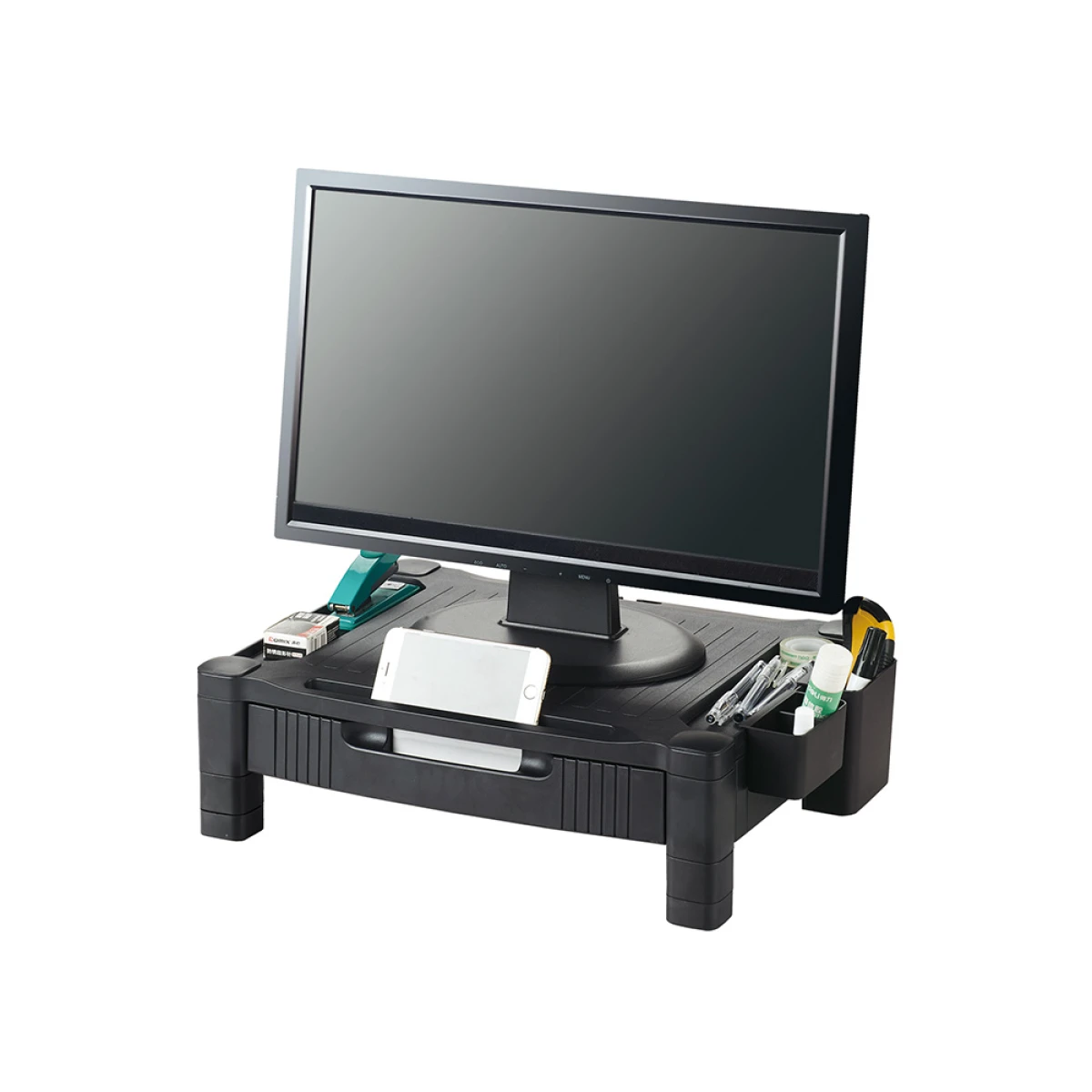 Galery – Suporte q-connect para monitor ou impressora com gaveta e ajustavel a duas alturas 10,3cm a 13,3cm cor preto0