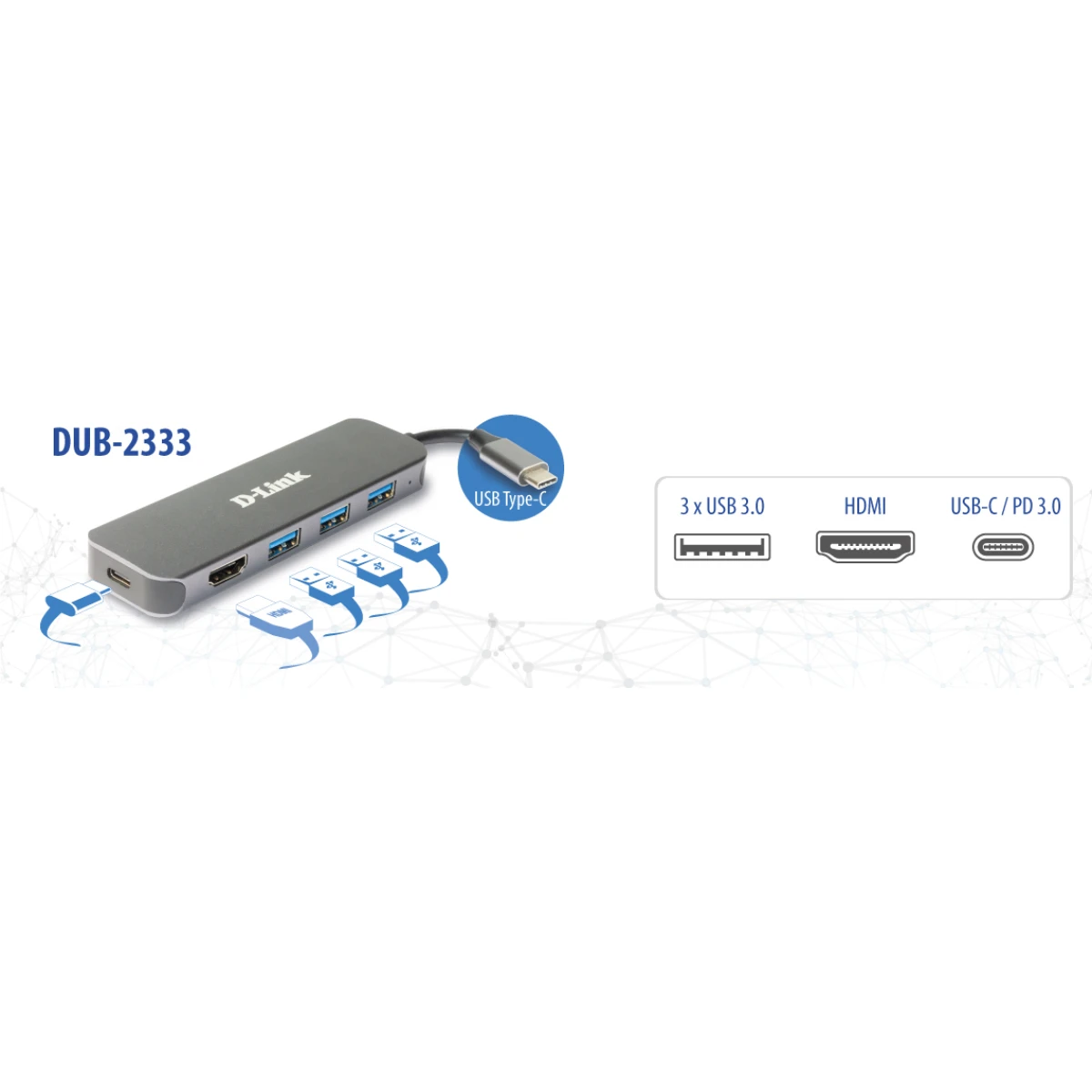 Galery – D-Link DUB-2333 base & duplicador de portas Com fios USB Type-C Cinzento0