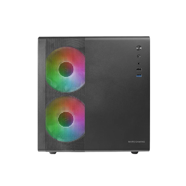 Thumbnail-Caixa MARS GAMING MC400 PREMIUM MICRO-ATX CUBE , 3X FRGB FAN, GLASS, MESH, WATERC. , BLACK