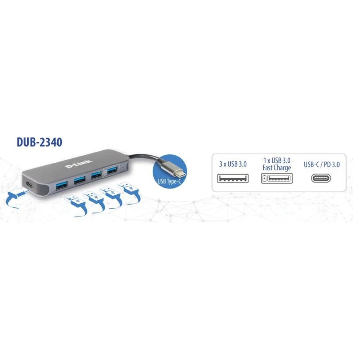 Galery – D-Link DUB-2340 hub de interface USB Type-C 5000 Mbit/s Cinzento0