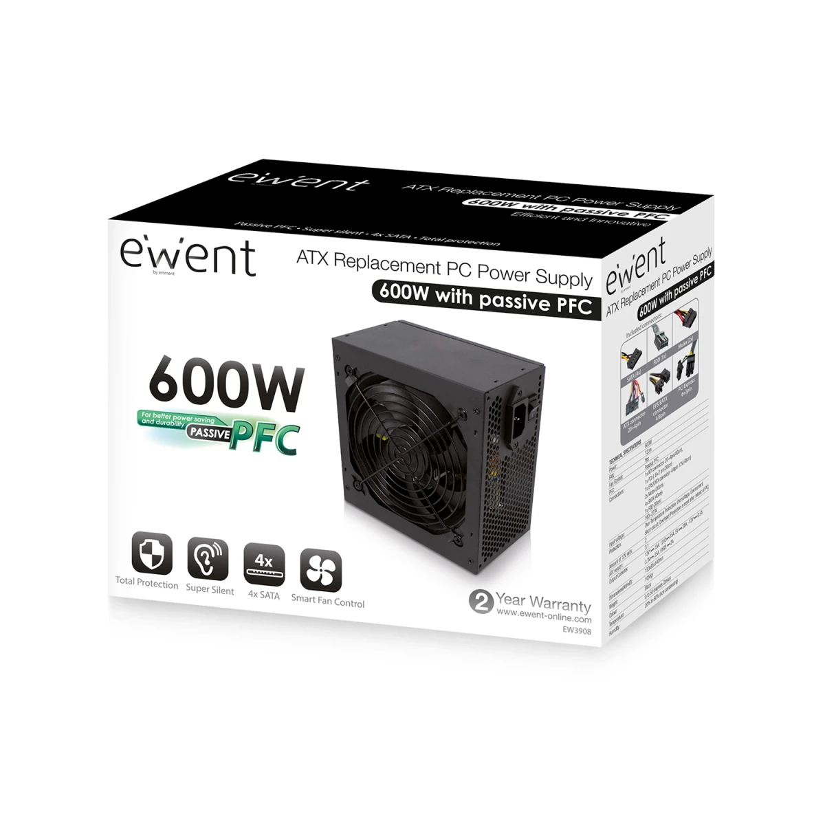 Galery – Ewent EW3908 fonte de alimentação 600 W 20+4 pin ATX ATX Preto0