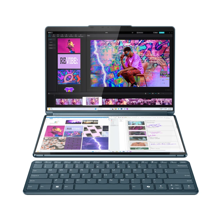 Thumbnail-Lenovo Yoga Book 9 13IMU9 Intel Core Ultra 7 155U Híbrido (2 em 1) 33,8 cm (13.3″) Ecrã táctil 2.8K 32 GB LPDDR5x-SDRAM 1 TB SSD Wi-Fi 6E (802.11ax) Windows 11 Home Verde-azulado