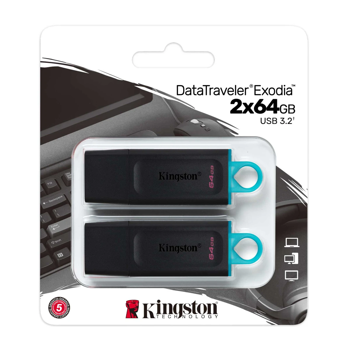 Galery – Kingston Technology DataTraveler Exodia unidade de memória USB 64 GB USB Type-A 3.2 Gen 1 (3.1 Gen 1) Preto, Turquesa0