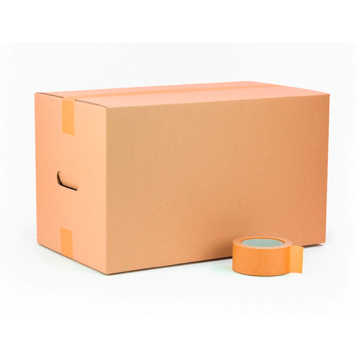 Galery – Caja para embalar q-connect americana con asas carton canal simple 5 mm color kraft 500x340x310 mm – 27 unidades0