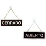 Galery – Rotulo metalico serigrafiado abierto y cerrado con cadena y ventosa para colgar de 74×232 mm0