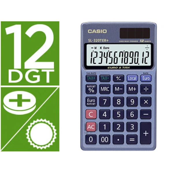 Thumbnail-Calculadora casio sl-320ter bolso 12 digitos tax +/- conversao moeda tecla duplo zero cor azul