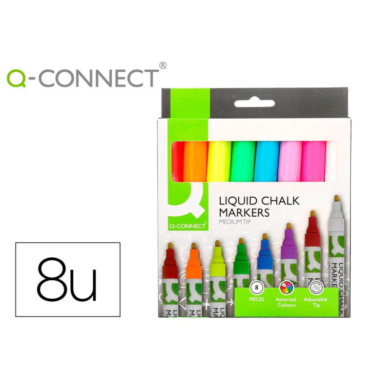 Thumbnail-Marcador q-connect giz liquido ponta redonda traco 3 mm caixa de 8 unidades cores sortidas