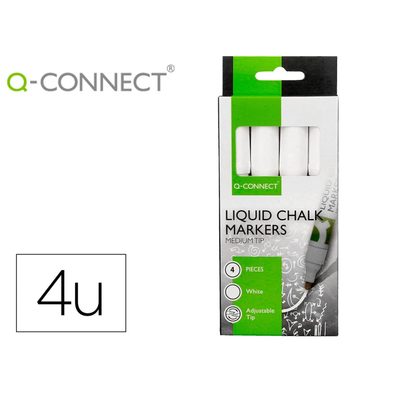 Thumbnail-Marcador q-connect giz liquido ponta redonda traco 3 mm caixa de 4 unidades cor branco