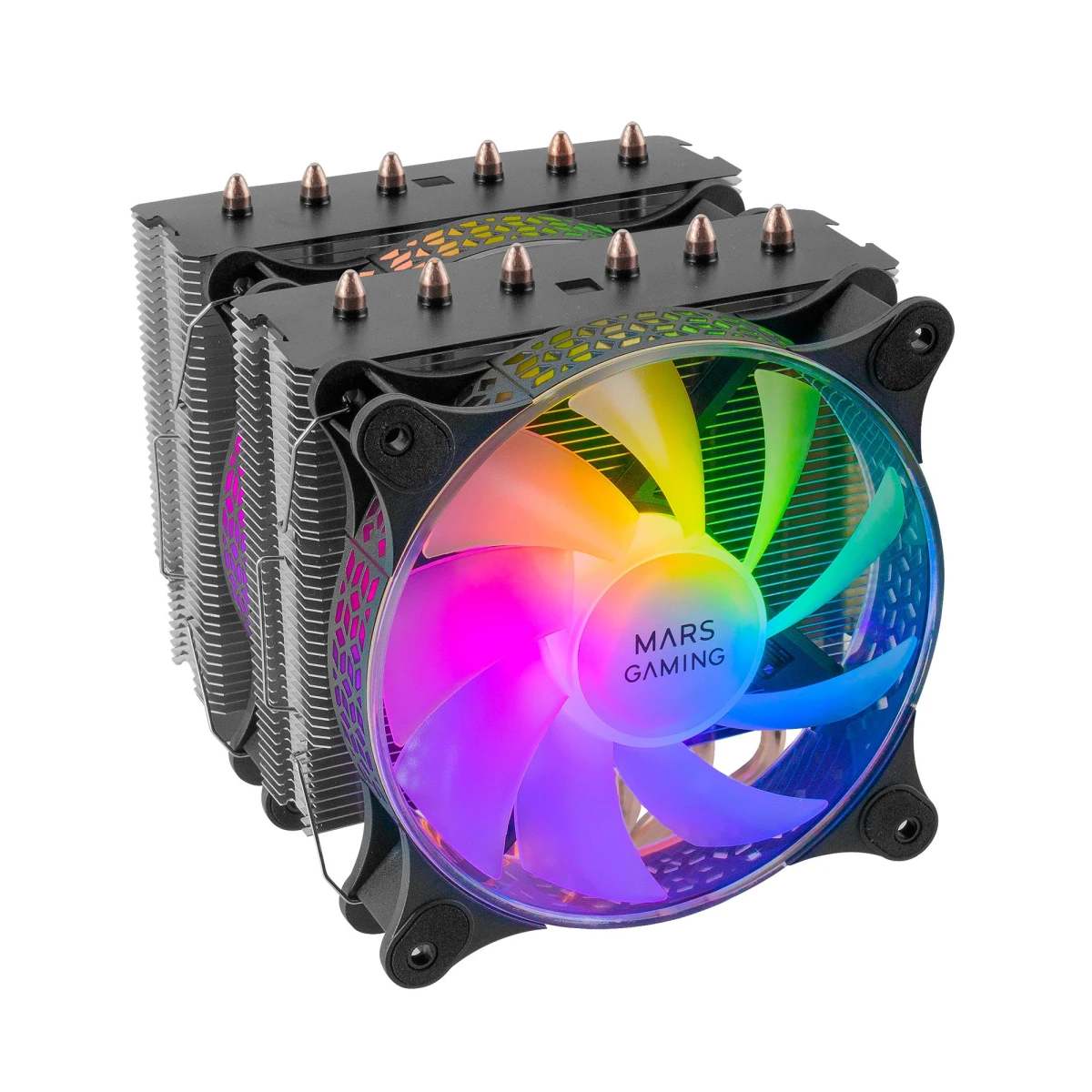 Thumbnail-Cooler MARS GAMING MCPU-XT CPU COOLER, DUAL TOWER, 2X 12CM PWM ARGB FAN, 6X HEATPIPE, 300W, BLACK