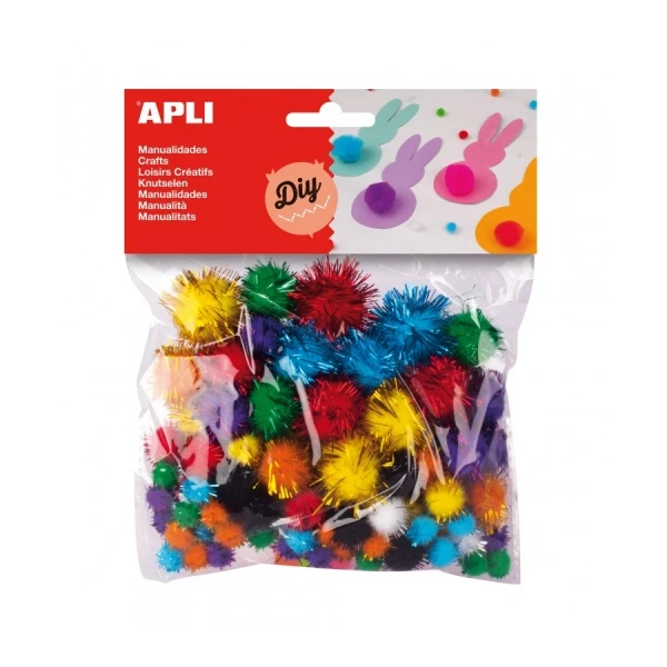 Thumbnail-Pacote de aplicativos com 78 pompons brilhantes – Ideal para artesanato e decorações – Estimula a criatividade infantil – Cores sortidas