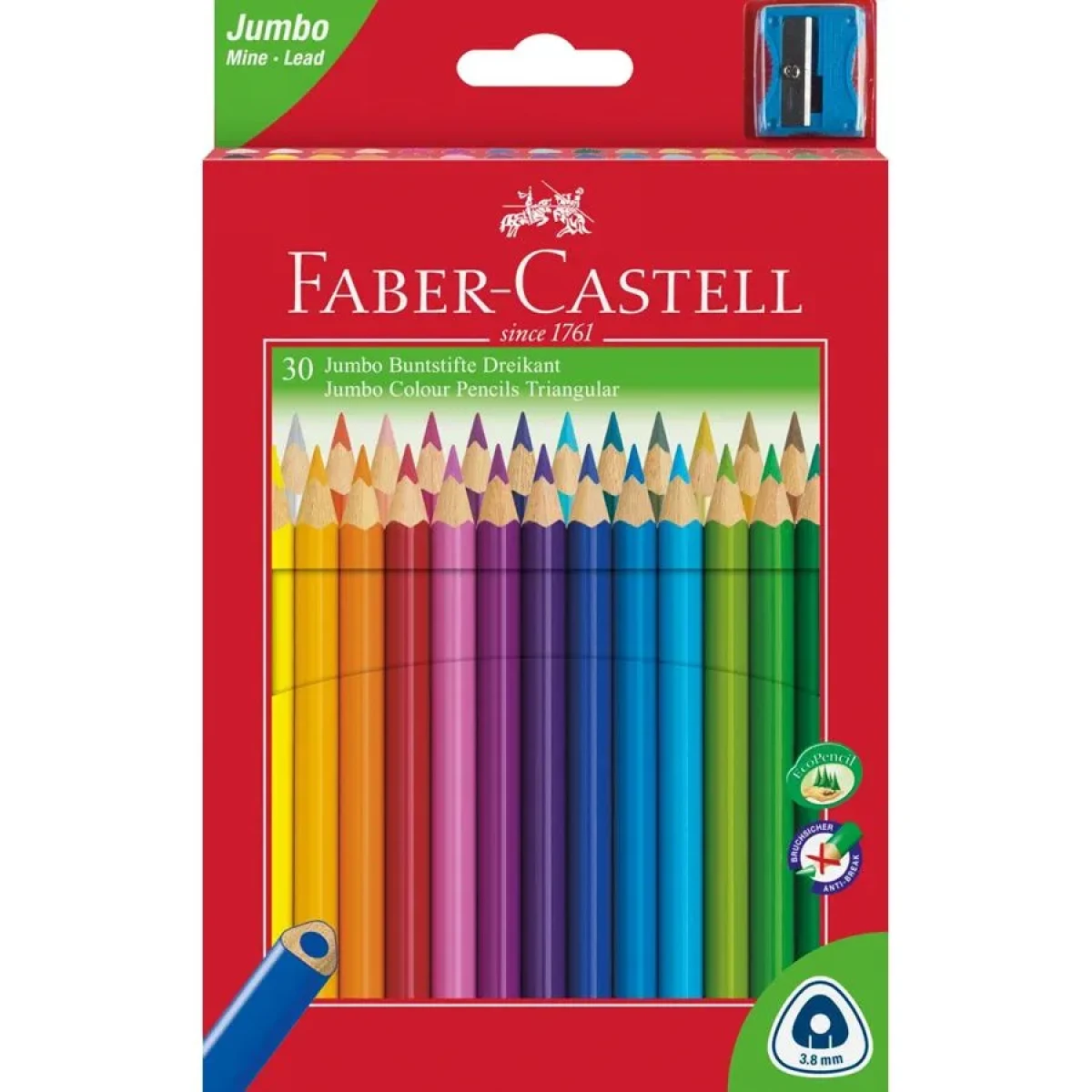 Thumbnail-Faber-Castell Jumbo Junior Pacote de 30 lápis de cor triangulares + apontador – Chumbo resistente a quebras – Lavável – Cores sortidas