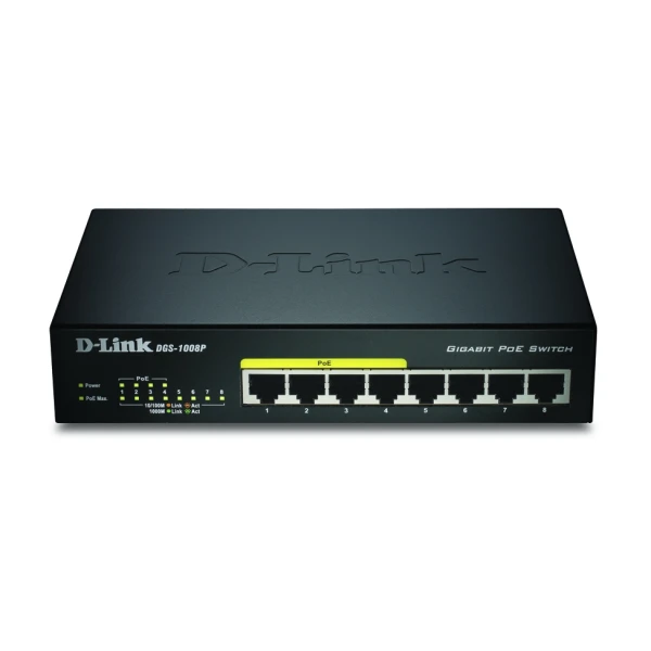 Thumbnail-D-Link DGS-1008P/E switch de rede Não-gerido L2 Power over Ethernet (PoE) Preto