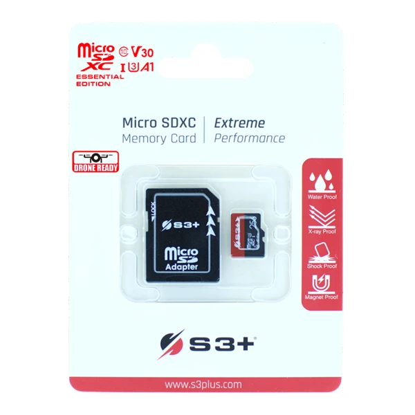 Thumbnail-Micro SDXC Card S3+ 256GB UHS-I U3 V30 ESSENTIAL Class 10 with SD adaptor