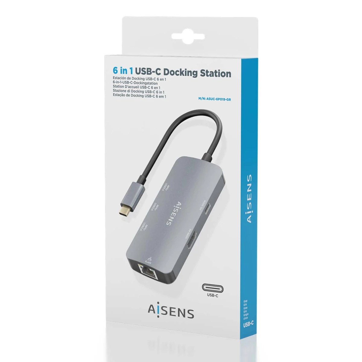 Galery – AISENS ASUC-6P019-GR base & duplicador de portas Com fios USB 3.2 Gen 1 (3.1 Gen 1) Type-C Cinzento0