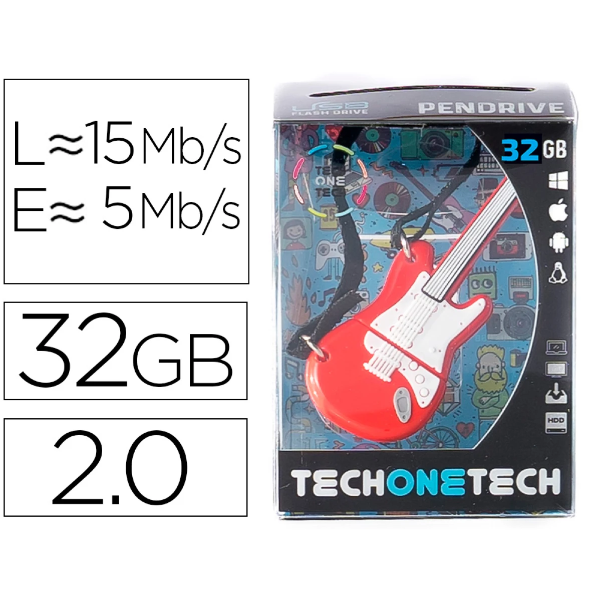 Thumbnail-Pen drive usb tech one tech guitarra vermelha one 32 gb