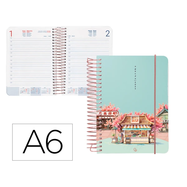 Thumbnail-Agenda espiral liderpapel santorini a6 2025 dia pagina cherry blossoms papel 60 gr