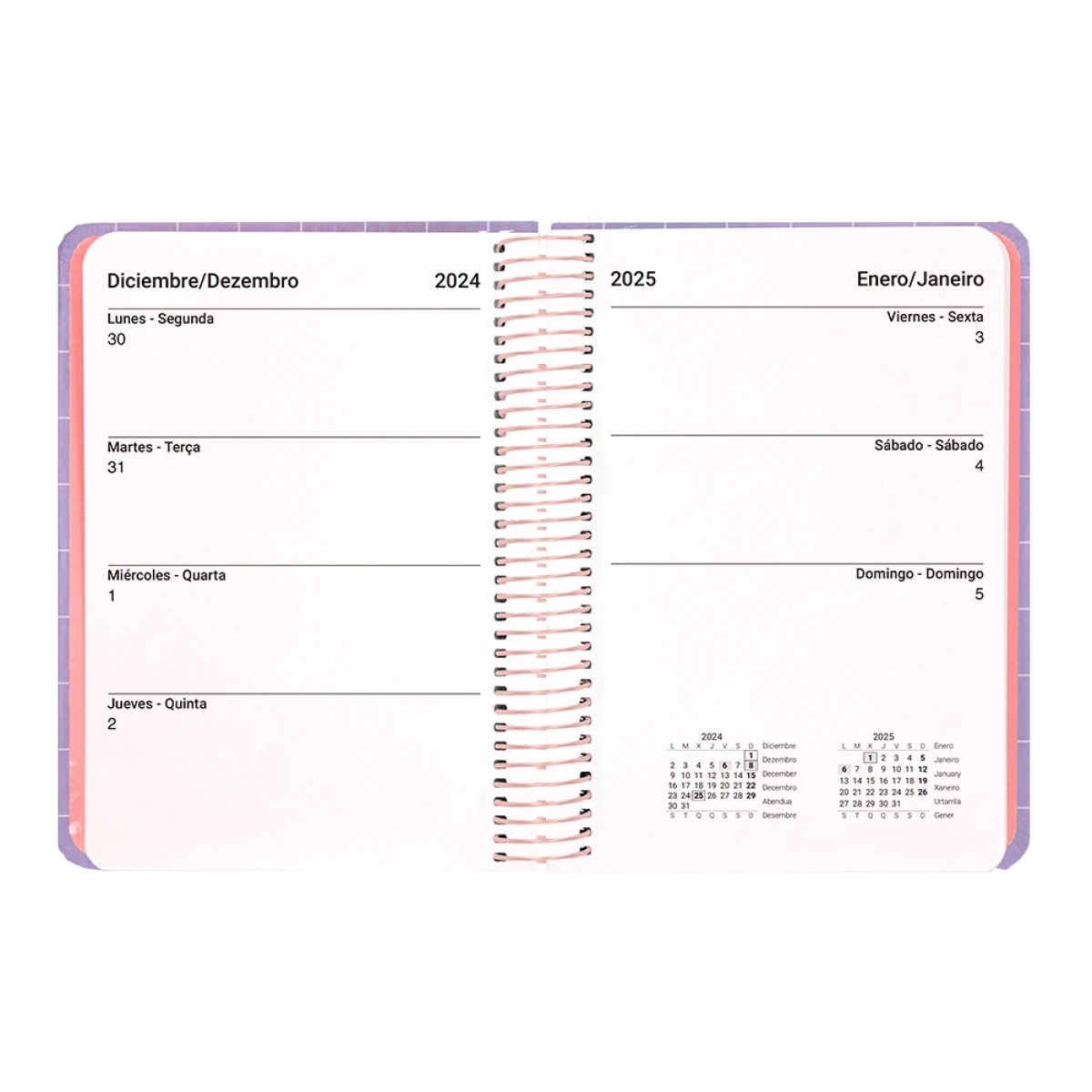 Galery – Agenda espiral liderpapel kimolos a6 2025 semana vista malva papel 70 gr0