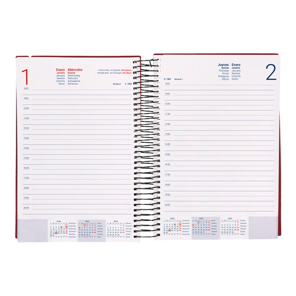 Galery – Agenda encadernada liderpapel olbia a5 2025 dia pagina cor vermelho papel 60 gr0